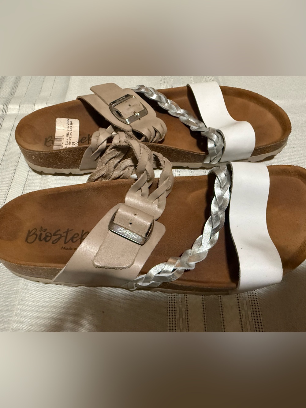Women's White & Taupe Braided Slide Sandals